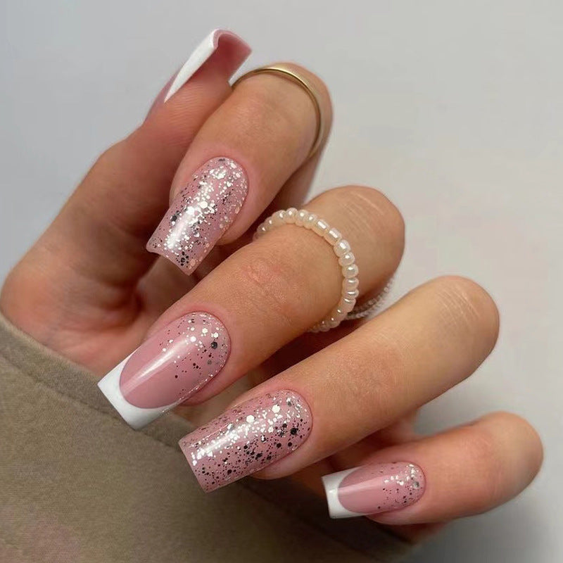 Artistic Nail Extensions with Glitter and French Tips Kalsten