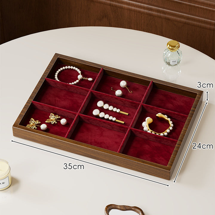 Twelve-Compartment Bamboo Jewelry Organizer Tray