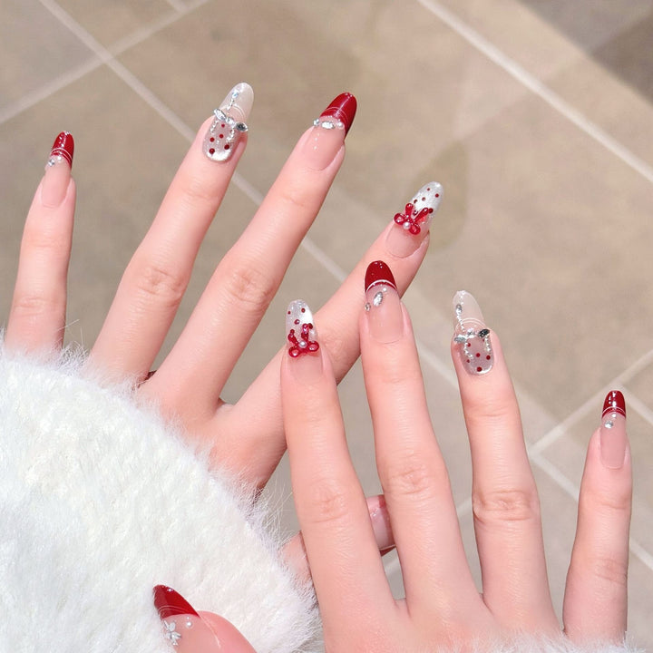 Artistic Press-On Nail Extensions with Gem Accents Kalsten