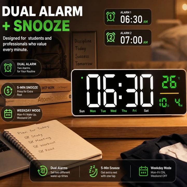 Digital wall clock with temperature and calendar display Kalsten
