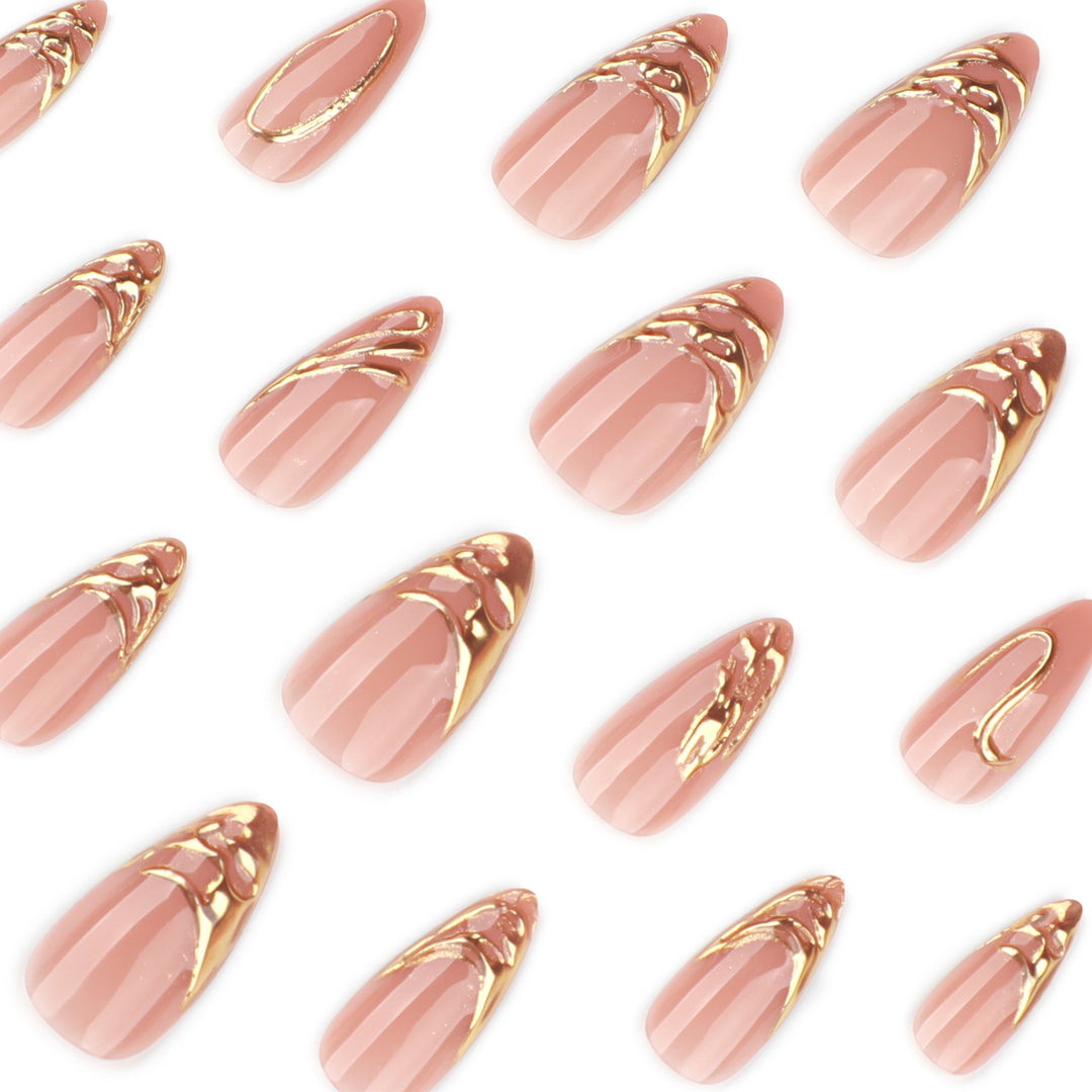 Artistic acrylic nails with gold embellishments Kalsten