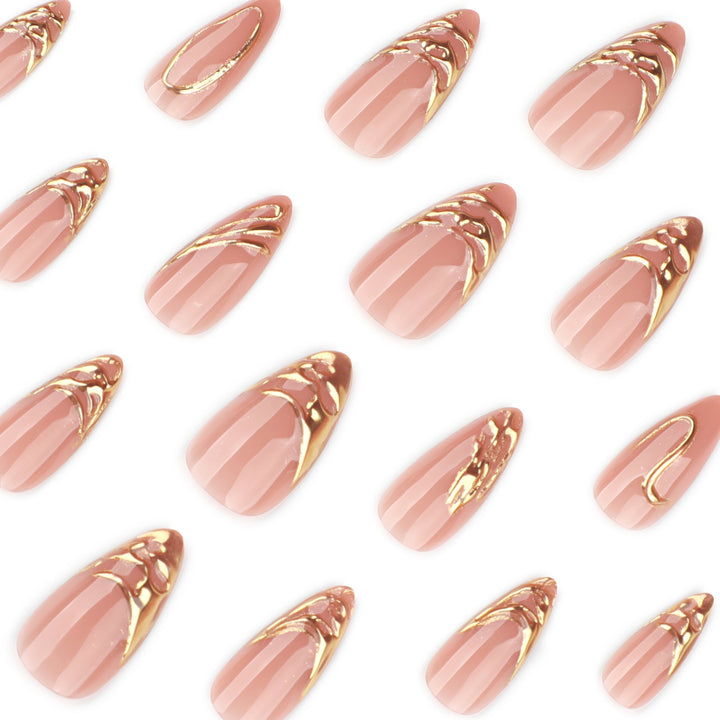 Artistic acrylic nails with gold embellishments Kalsten