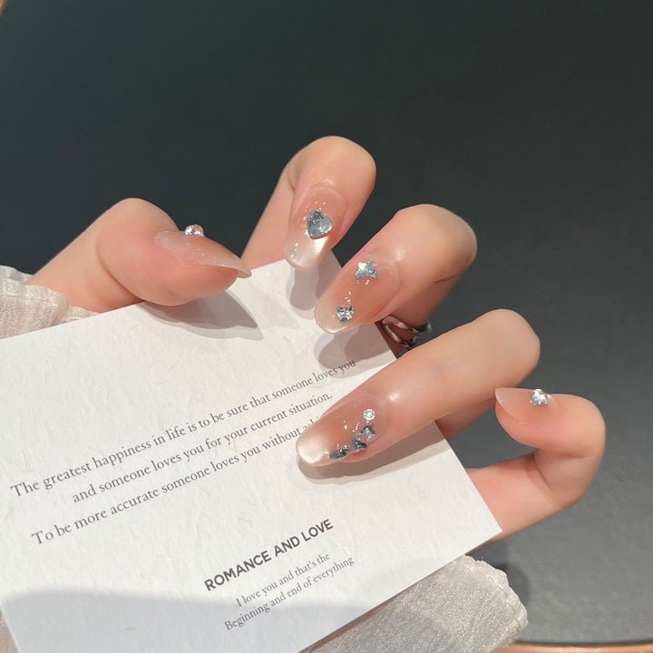 Heart-Shaped Crystal-Embellished Press-On Nail Art Kalsten