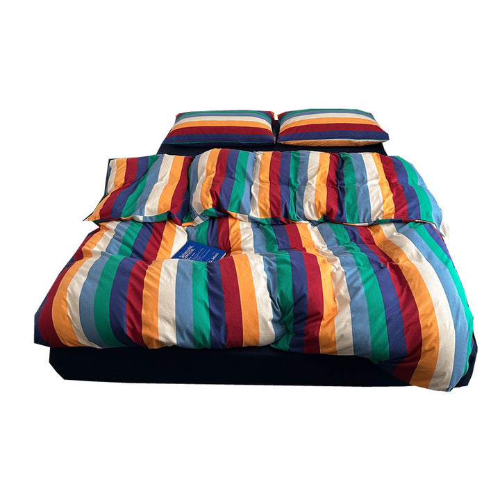 Breathable duvet cover and pillowcase set made of cotton percale with fine watercolor stripe texture