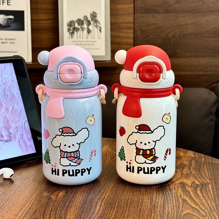 Women's insulated drinking bottle with secure flip lid and playful dog design Kalsten