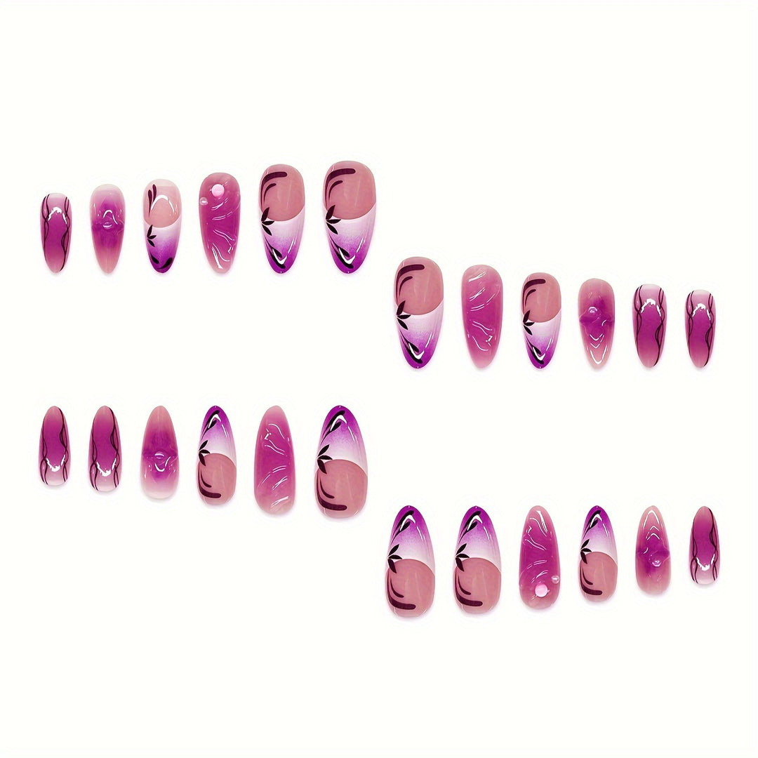 Artistic Stiletto Press-On Nail Extensions with Floral Design Kalsten