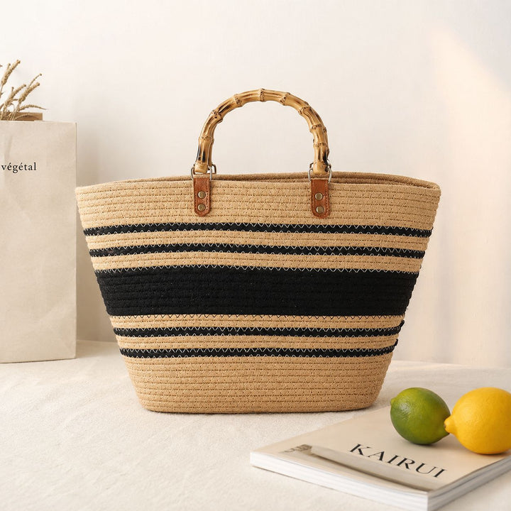 Beach bag with bamboo handles and striped design Kalsten