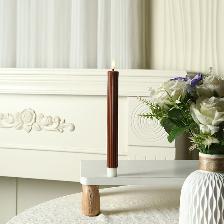 Tall Ribbed Taper Candle with Silicone Stabilizing Base