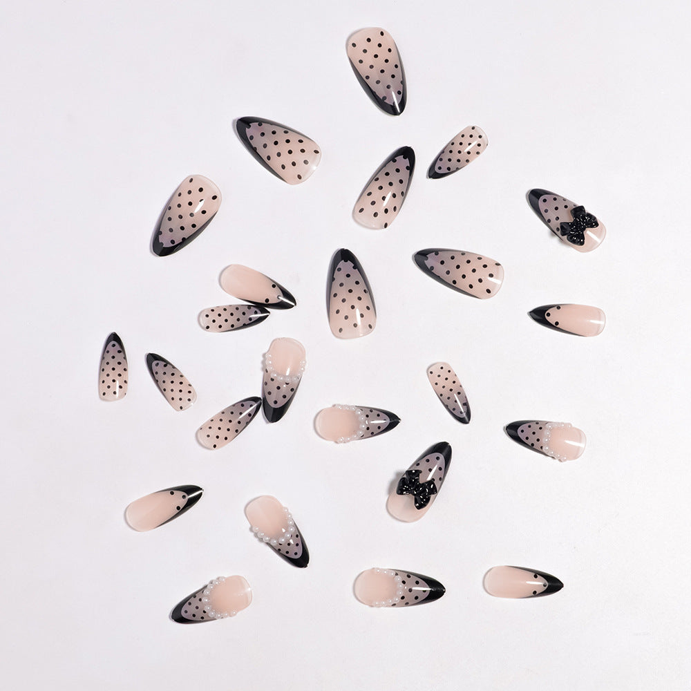Elegant Polka Dot Press-On Nails with Bow Accents Kalsten