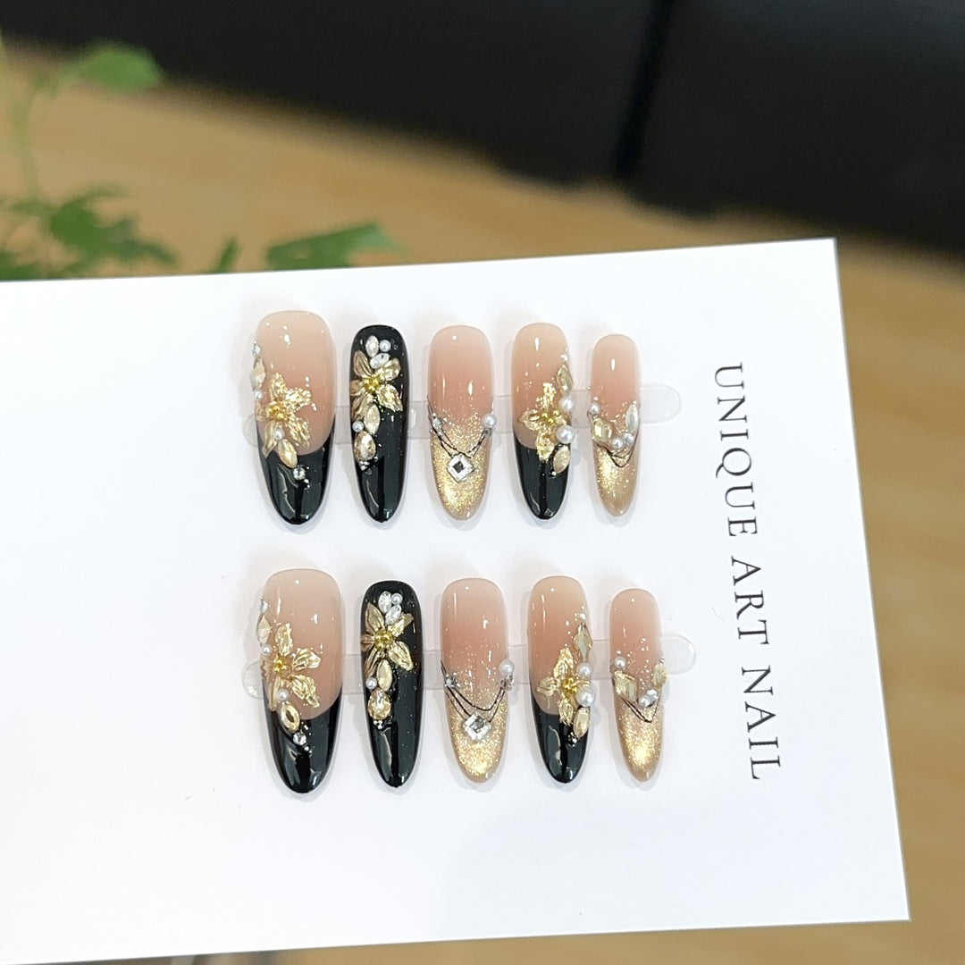 Luxurious Floral Embellished Press-On Nail Art Set