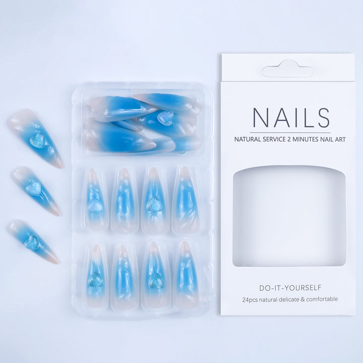 Creative heart design fake nails with glitter accents Kalsten