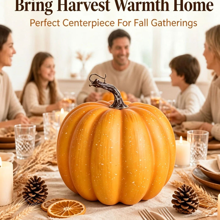 Decorative pumpkin made of foam with realistic texture finish and twisted stem