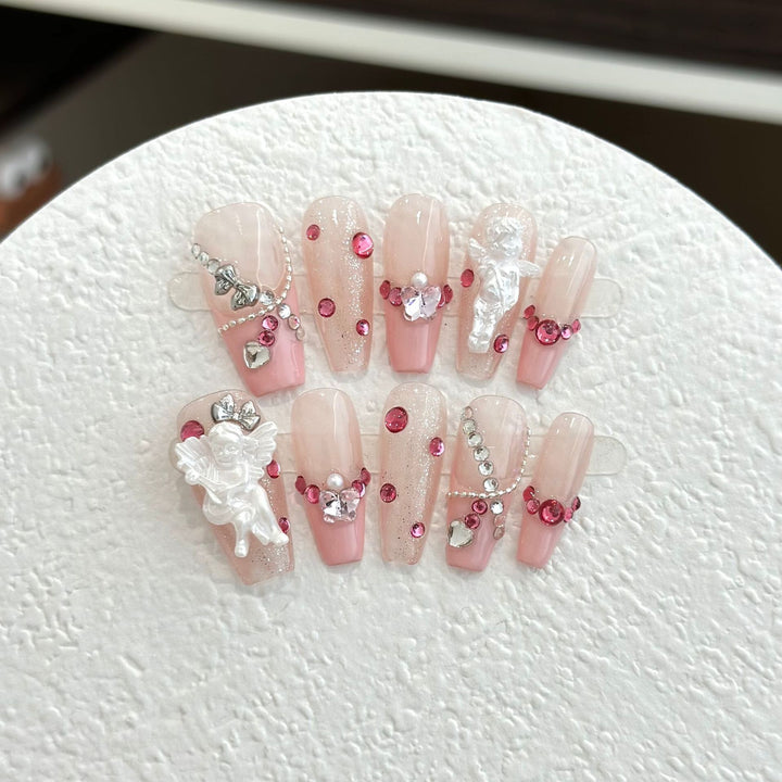 Decorative Rhinestone-Embellished Press-On Nail Set