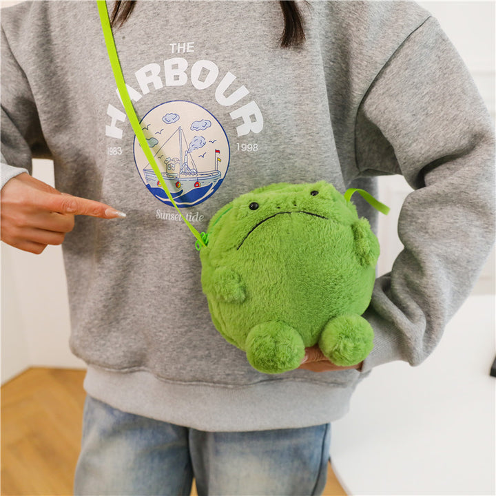 Plush Frog-Themed Crossbody Bag