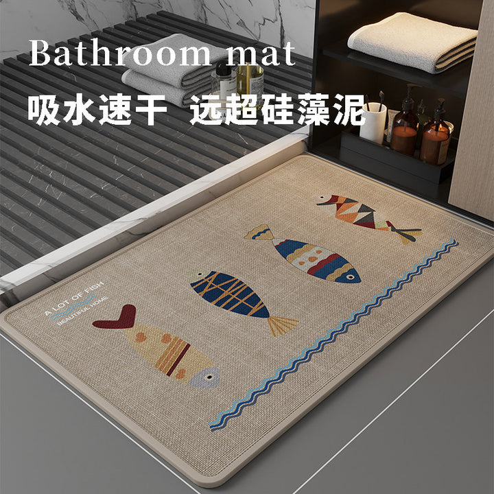 Decorative Coastal Fish-Themed Bath Mat for Bathroom