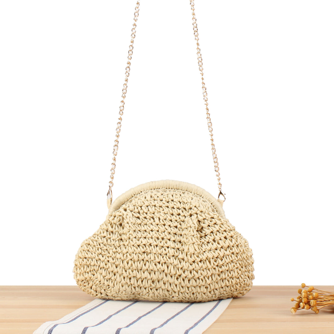 Shoulder bag made from handcrafted natural fibers with elegant chain decoration Kalsten