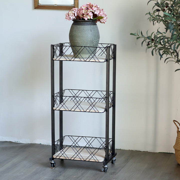 Modern rolling cart with three shelves and wheels Kalsten