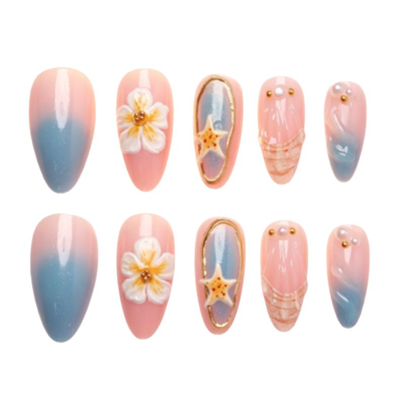 Artistic Nail Design Set with Floral and Seaside Accents Kalsten