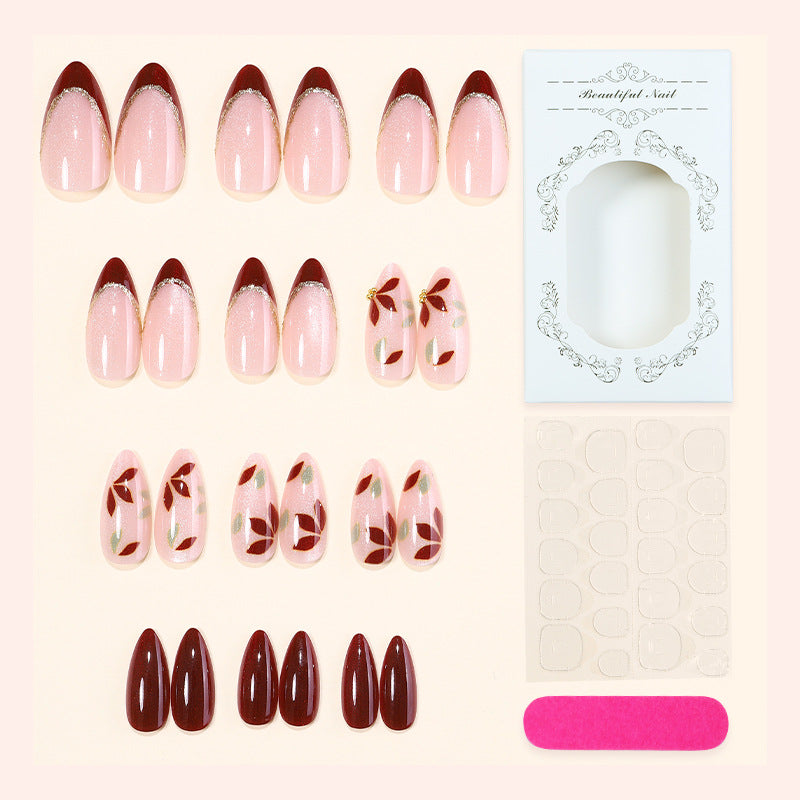 Elegant Press-On Nail Set with Floral Art Kalsten