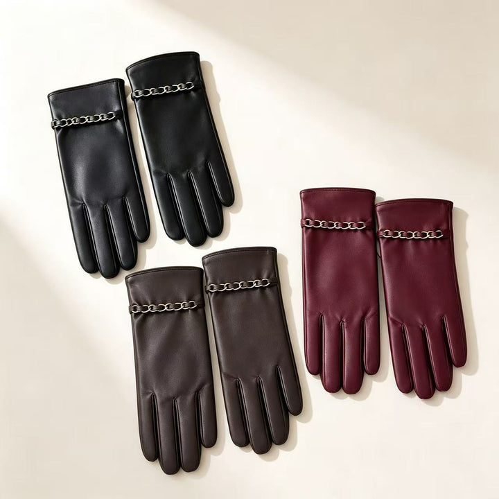 Chic Leather Gloves with Chain Detail Kalsten