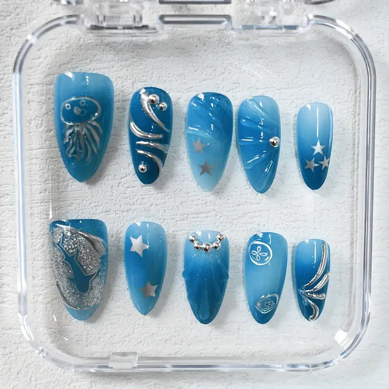 Artistic Ocean-Inspired Press-On Nail Extensions Kalsten