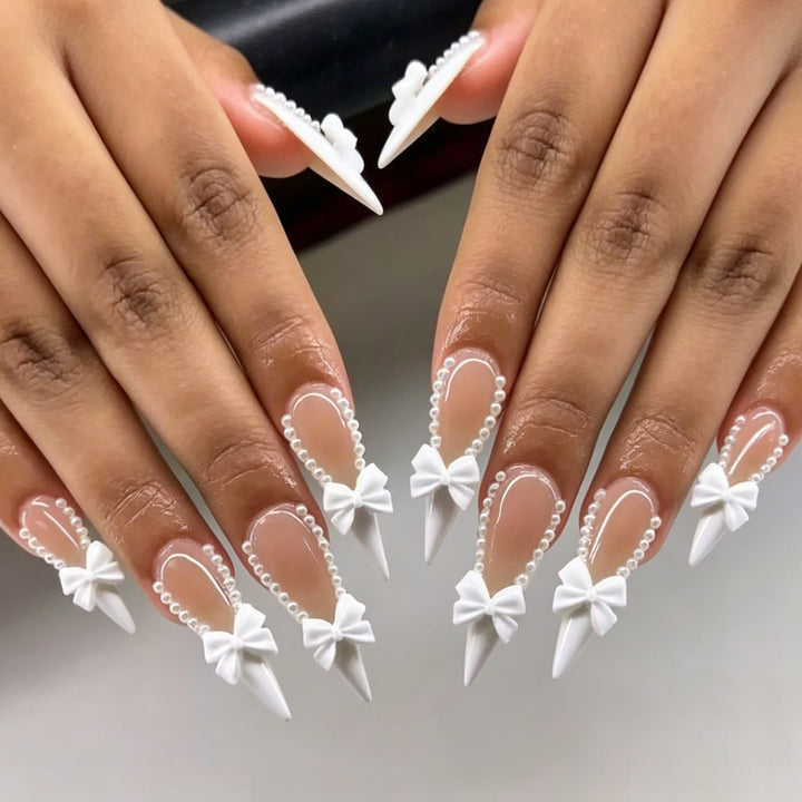 Elegant Bow-Embellished Nail Art Kalsten