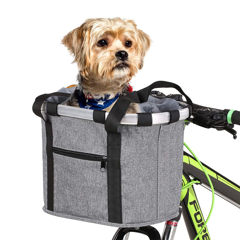 Collapsible Padded Front Bicycle Pet Basket with Safety Leash and Zipper Pocket Kalsten