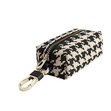 Double-Zippered Houndstooth Pattern Cosmetic Pouch Kalsten