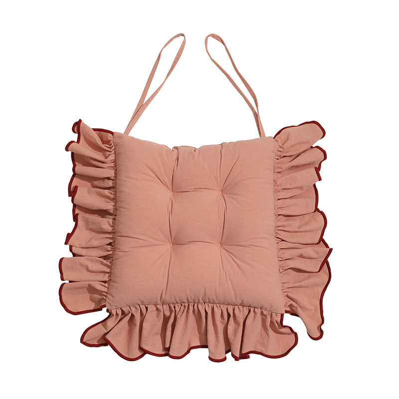 Padded chair cushion with ruffle and ties Kalsten