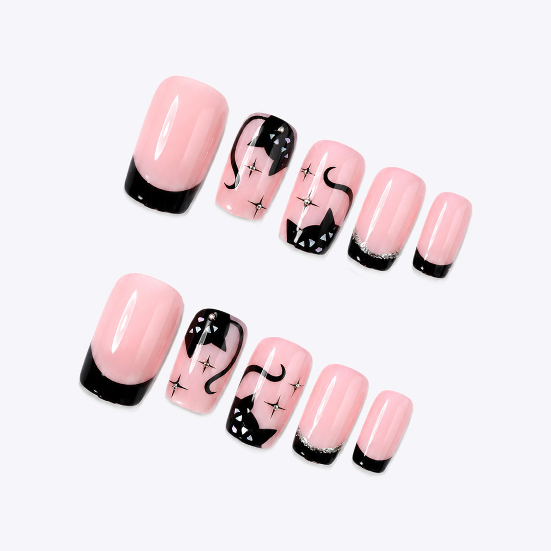 Decorative Cat-Themed Press-On Nail Set kalsten