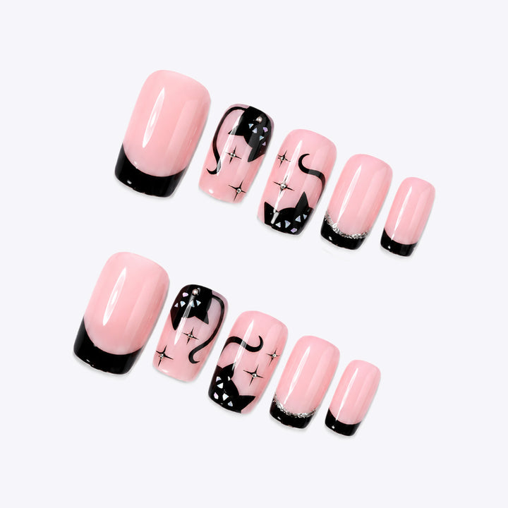 Decorative Cat-Themed Press-On Nail Set kalsten