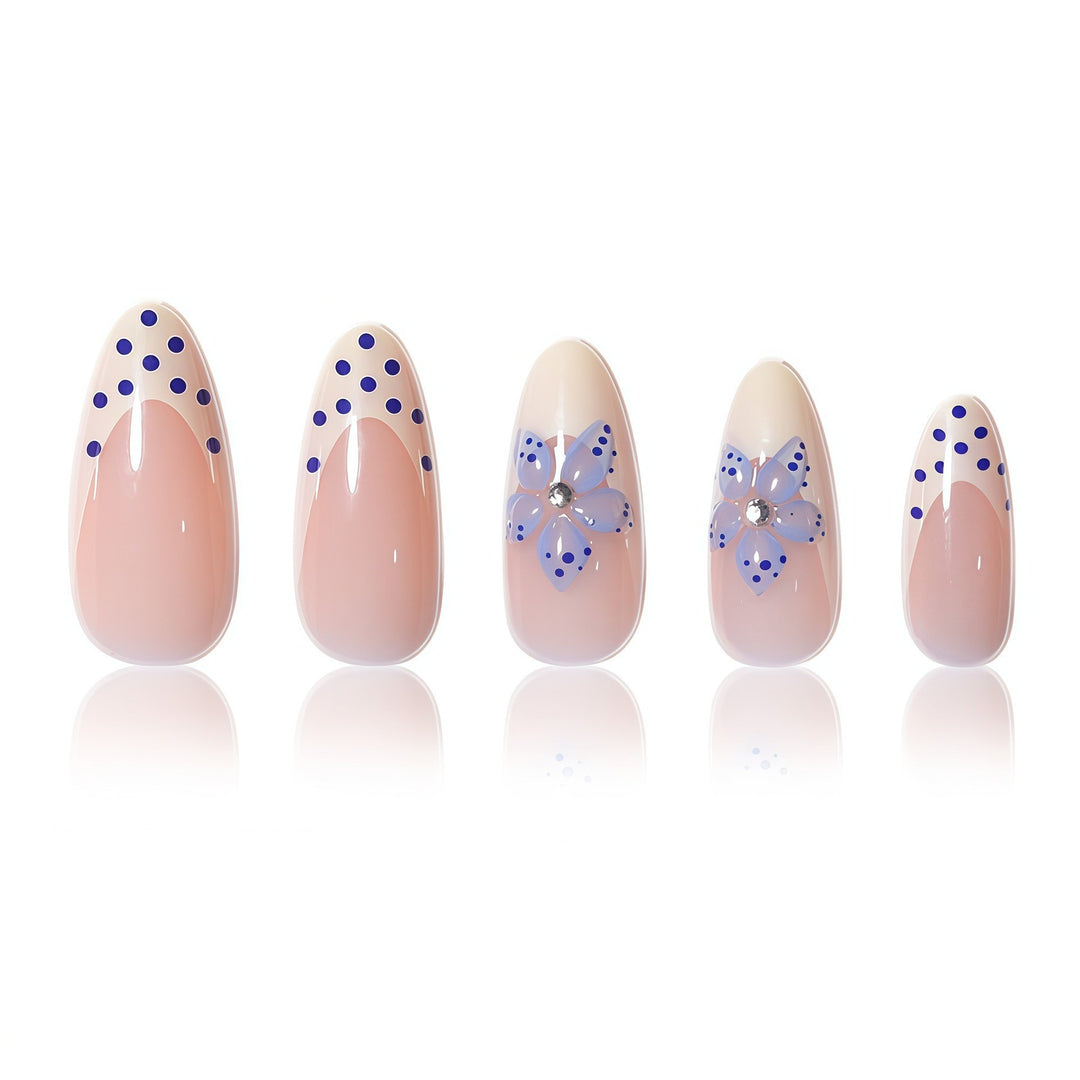 Artistic Floral White Tip Press-On Nails Kalsten