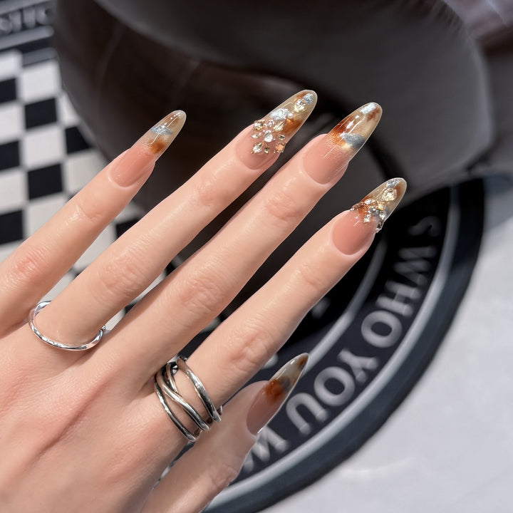 Decorative Stiletto Press-On Nail Set with Floral Designs Kalsten