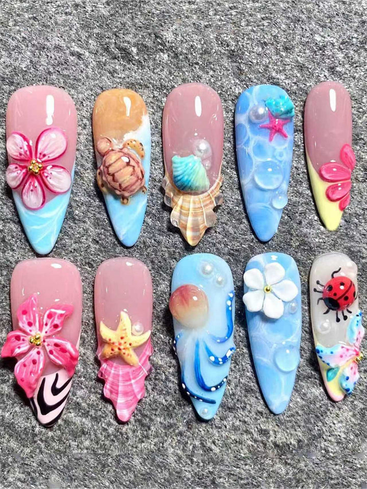 Artistic Marine-Inspired Press-On Nail Set Kalsten