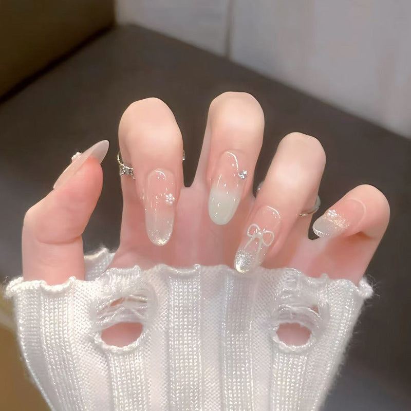 Artistic Press-On Nail Set with Bow and Floral Details Kalsten