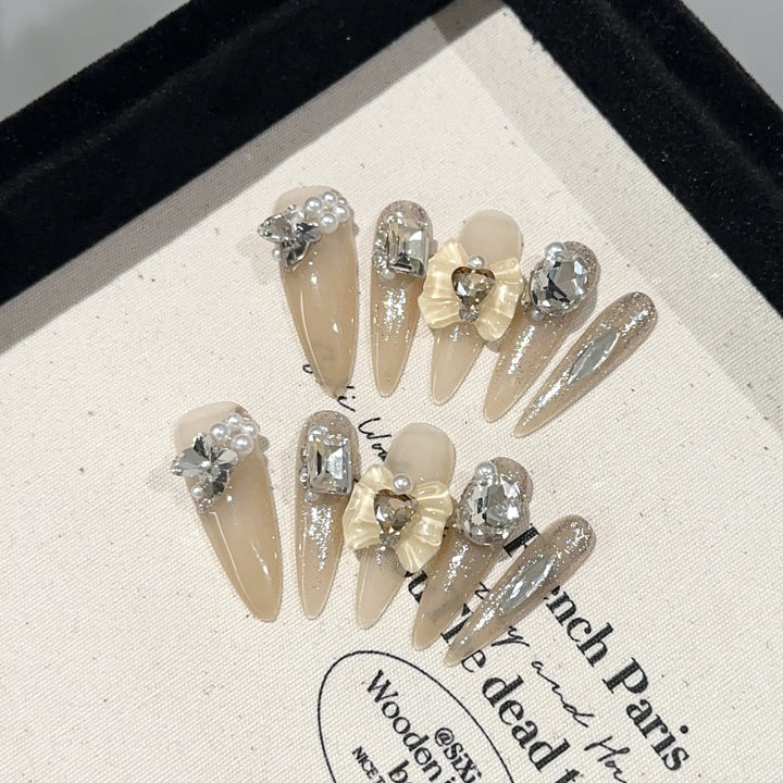 Elegant Rhinestone-Embedded Press-On Nail Set