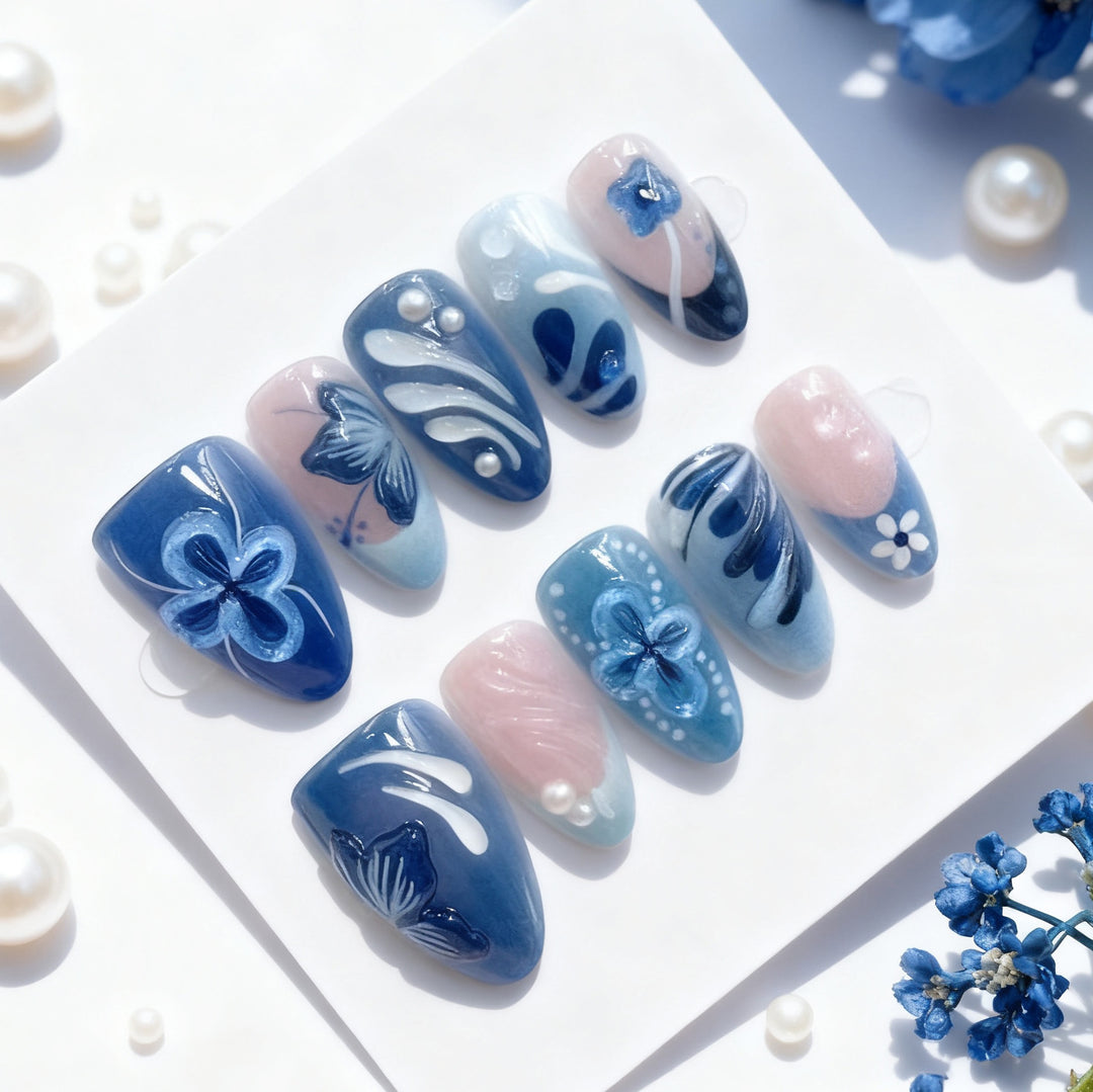 Artistic Floral Press-On Nail Tips Set Kalsten