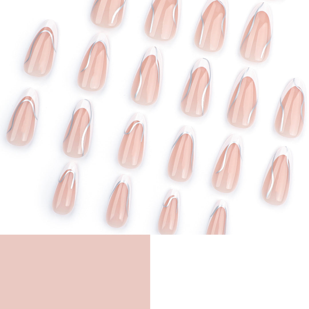 Elegant artificial nails with fine wave and glitter motifs Kalsten