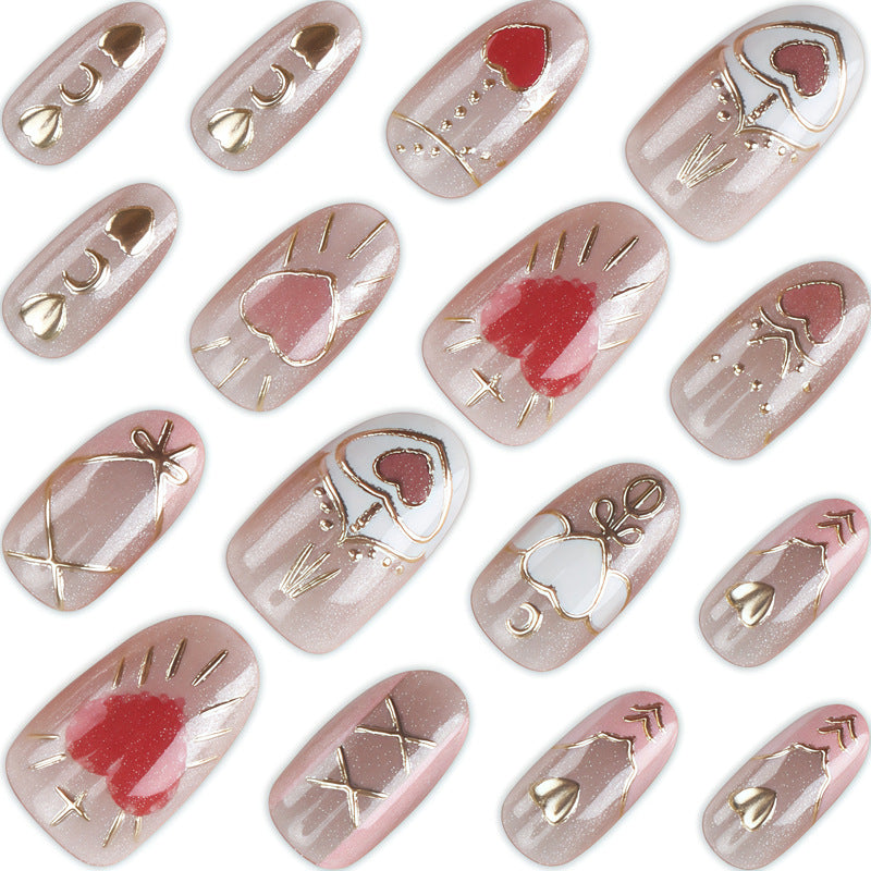 Glamorous Heart-Embellished Press-On Nails Kalsten