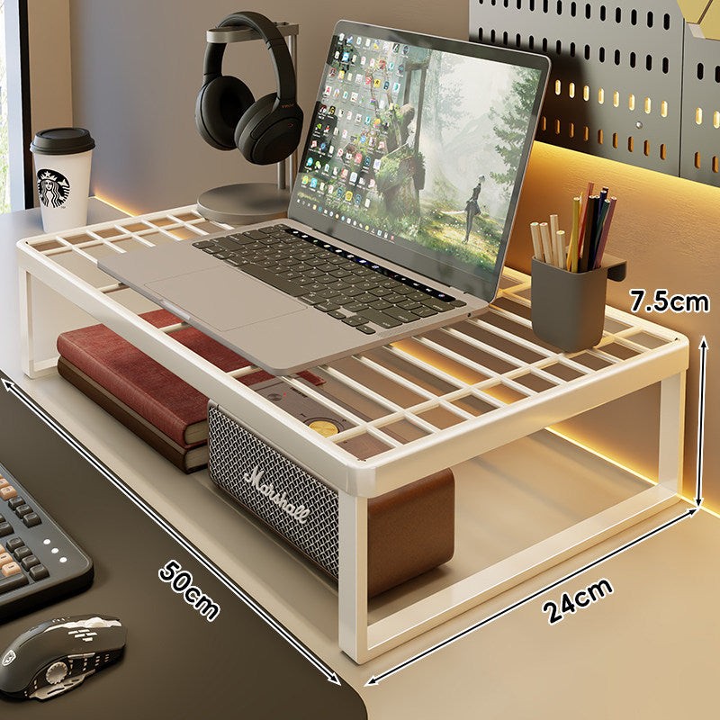 Ventilated Metal Grid Laptop & Monitor Riser with Under-Storage Shelf