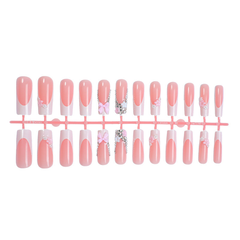 Decorative Press-On Nail Set with Elegant Floral and Gem Accents kalsten