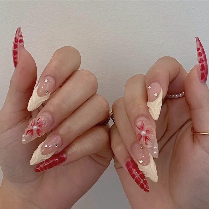 Artistic Floral and Texture Stiletto Nail Extensions Kalsten
