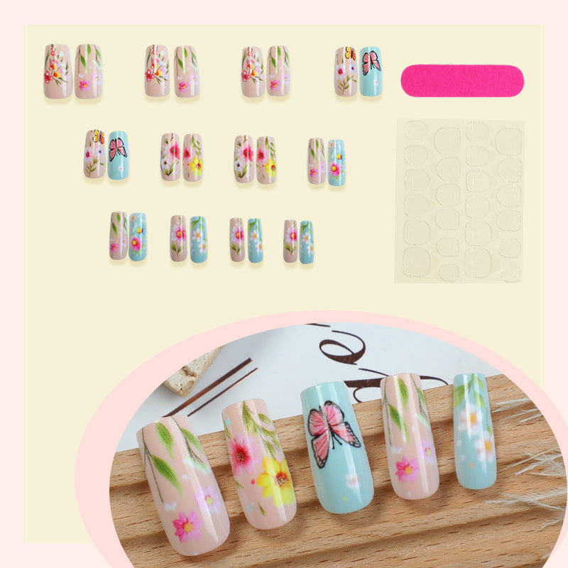 Decorative Press-On Nail Art Set with Floral and Butterfly Designs kalsten