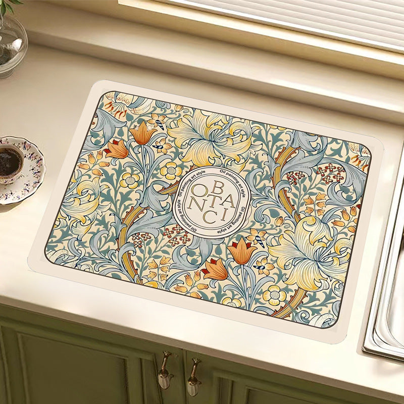 Vintage Floral Design Kitchen Mat
