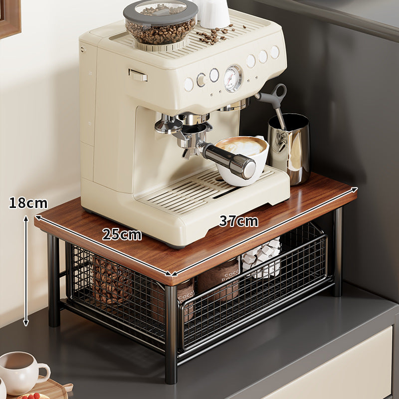 Compact Two-Tier Countertop Coffee Station Organizer with Wooden Top and Slide-Out Wire Mesh Baskets