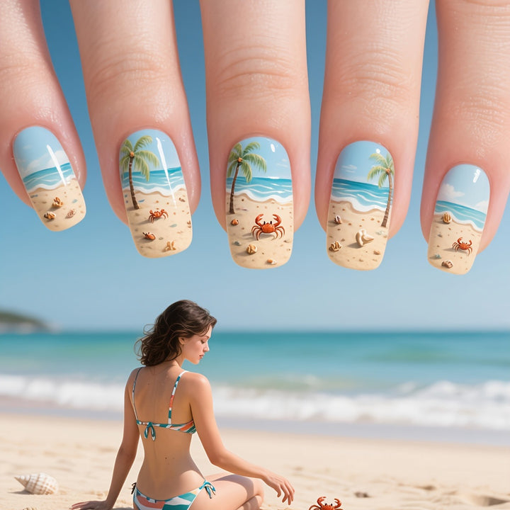 Artificial nails with maritime beach motif Kalsten