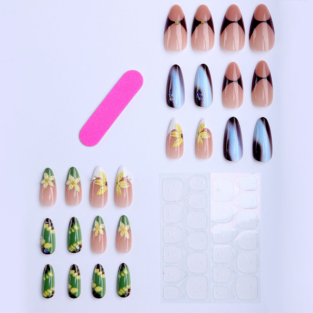 Artificial nails with handcrafted floral designs Kalsten