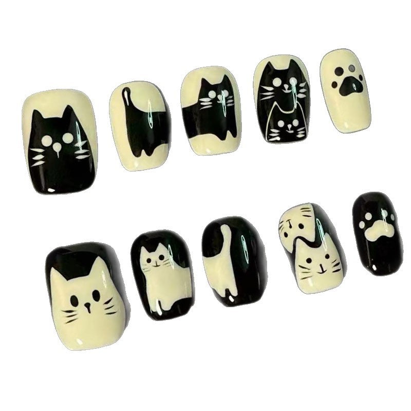 Playful Cat-Themed Press-On Nail Art Kalsten