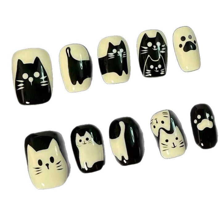 Playful Cat-Themed Press-On Nail Art Kalsten