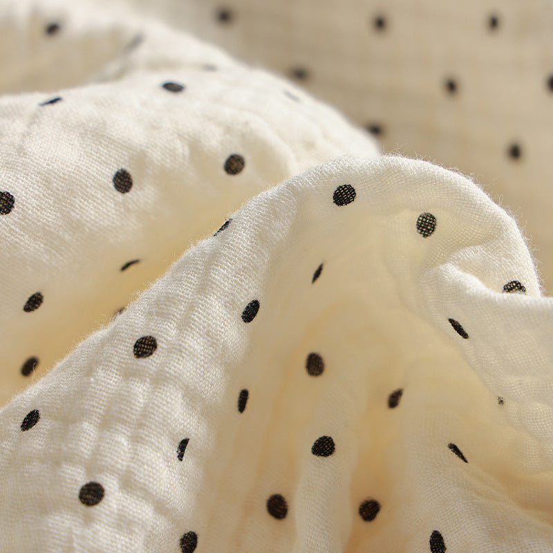 Long decorative storage roll with gathered ruffle hem and polka dot pattern Kalsten